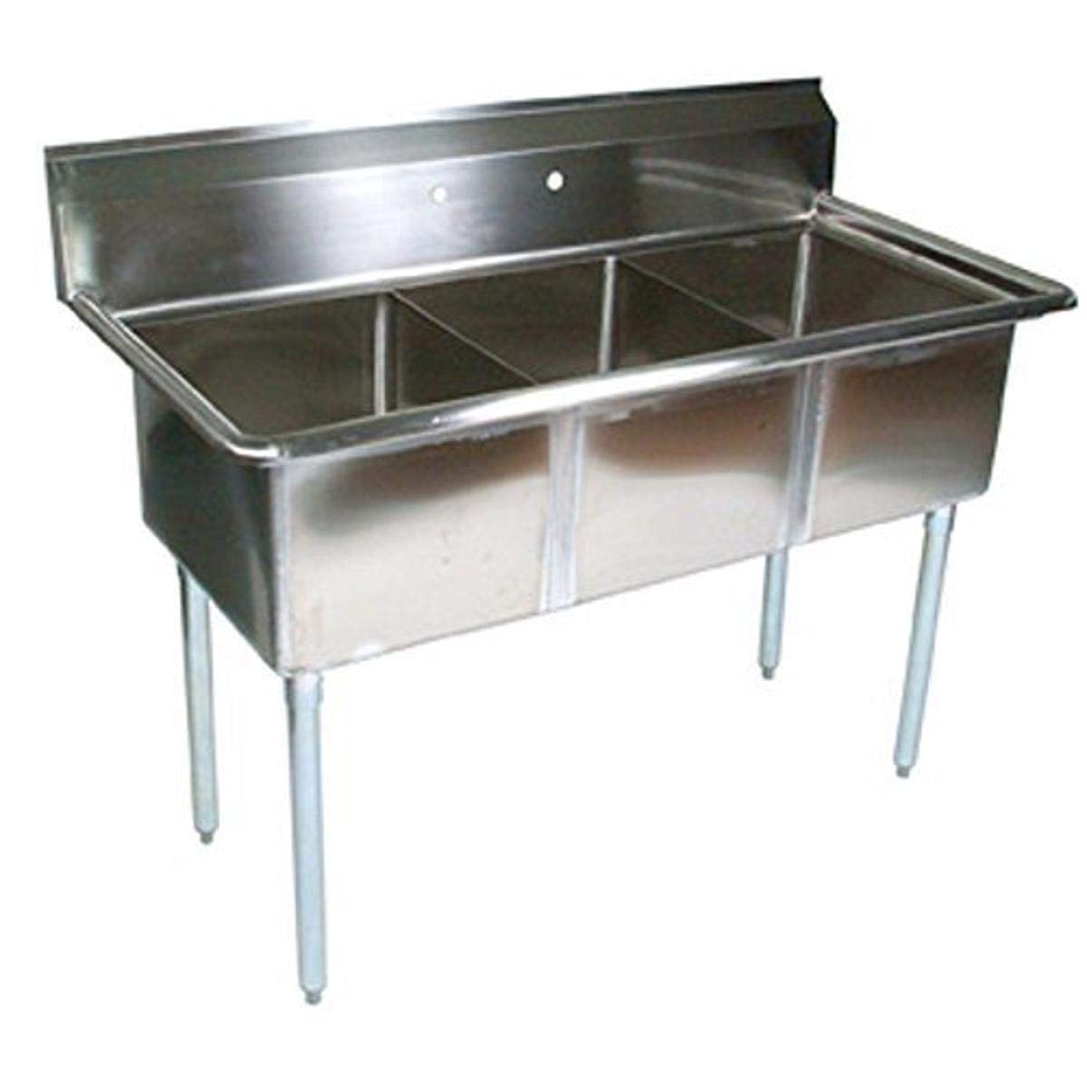John Boos E3S8-18-12 E Series Stainless Steel Sink, 12" Deep Bowl, 3 Compartment, 59" Length x 23-1/2" Width. NSF Certified