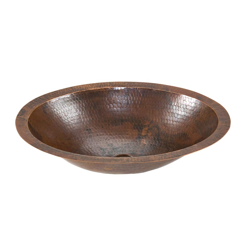 Premier Copper Products LO17FDB 17-Inch Oval Under Mount Hammered Copper Sink, Oil Rubbed Bronze