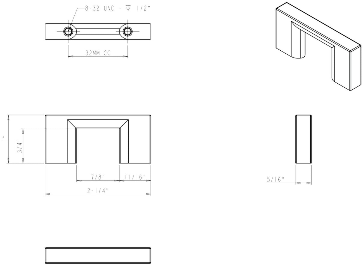 Jeffrey Alexander 635-32MB 32 mm Center-to-Center Matte Black Square Sutton Cabinet Bar Pull