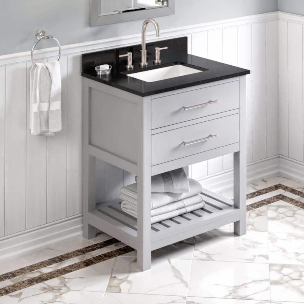 Jeffrey Alexander VKITWAV30GRBGR 30" Grey Wavecrest Vanity, Black Granite Vanity Top, undermount rectangle bowl