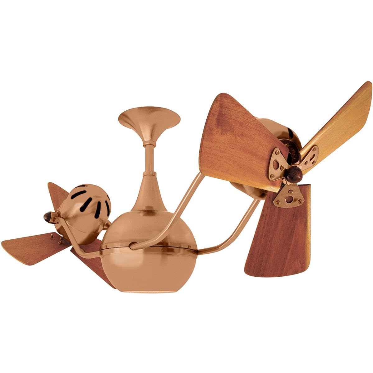 Matthews Fan VB-BRCP-WD Vent-Bettina 360° dual headed rotational ceiling fan in brushed copper finish with solid sustainable mahogany wood blades.