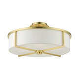 Livex Lighting 51075-12 Wesley Collection 4-Light Semi Flush Mount Ceiling Light with Off-White Hardback Fabric Shade, Satin Brass, 19 x 19 x 9.25