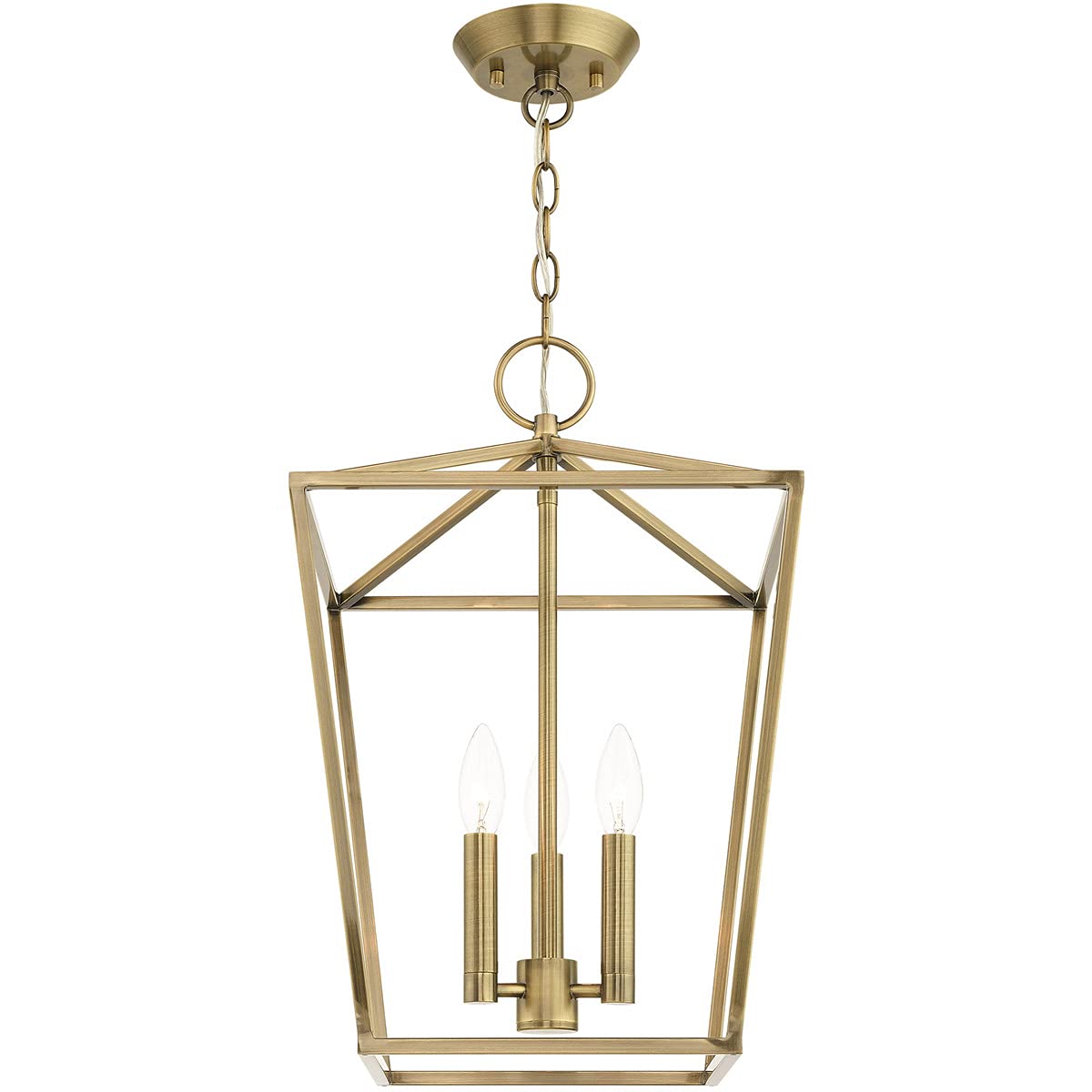 Livex Lighting 49433-01 Devone Collection 3-Light Convertible Semi-Flush Lantern Ceiling Fixture, Antique Brass
