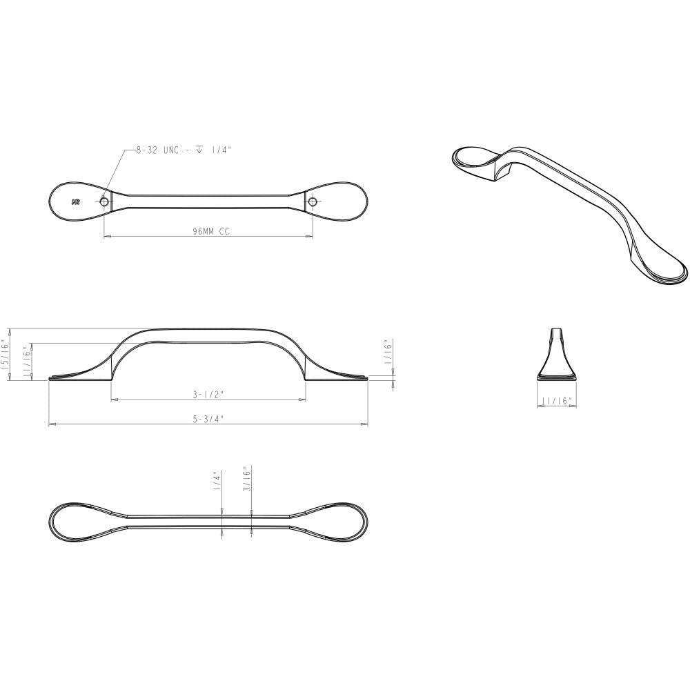 Elements 254-96MB 96 mm Center-to-Center Matte Black Kenner Cabinet Pull