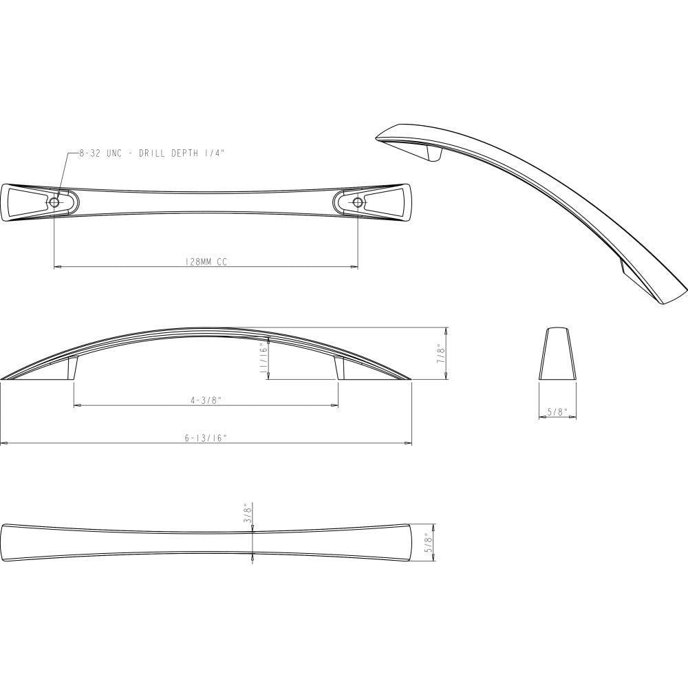 Jeffrey Alexander 847-128MB 128 mm Center-to-Center Matte Black Flared Regan Cabinet Pull