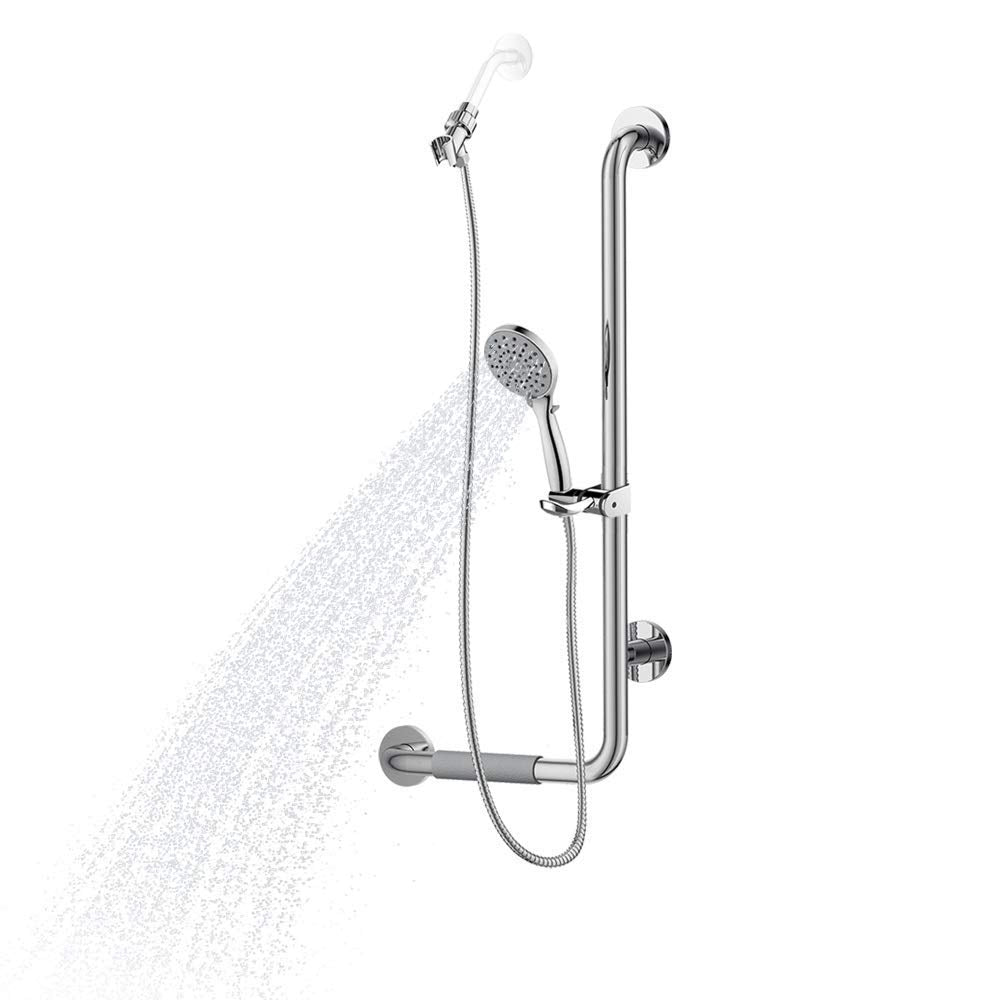 PULSE ShowerSpas 4001R-SSP ErgoSlideBar with Hand Shower, ADA Compliant, Right-Hand Grip, Polished Stainless Steel