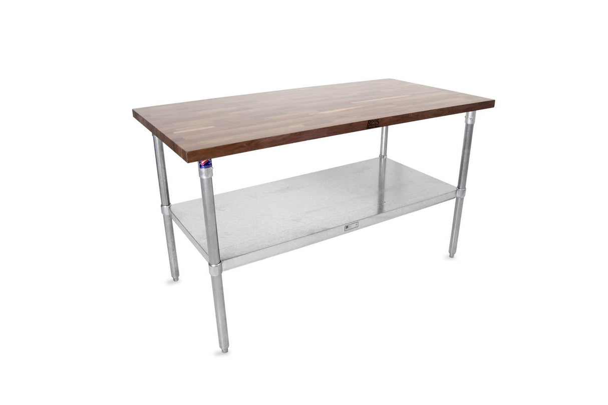 John Boos WAL-JNS10-V Blended Varnique Finished Top with Galvanized Base and Under Shelf, 35" Height, 60" Length, 30" Width, 1-1/2" Thick, Walnut JNS 60X30X1-1/2 W/WAL BLEND VAR 35H