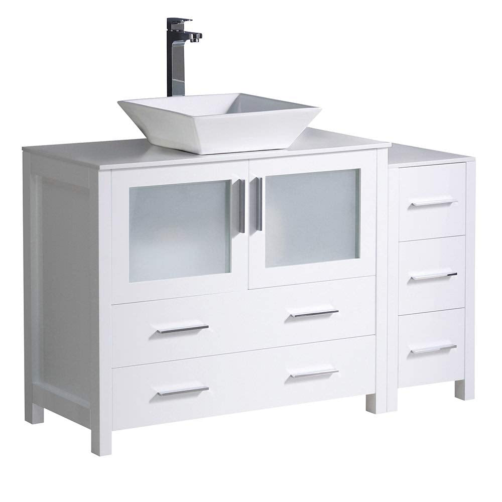 Fresca FCB62-3612WH-CWH-V Fresca Torino 48" White Modern Bathroom Cabinets w/ Top & Vessel Sink