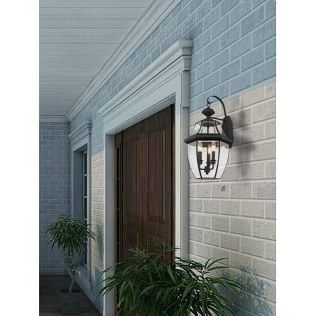 Livex Lighting 2351-04 Monterey 3 Light Outdoor Black Finish Solid Brass Wall Lantern with Clear Beveled Glass