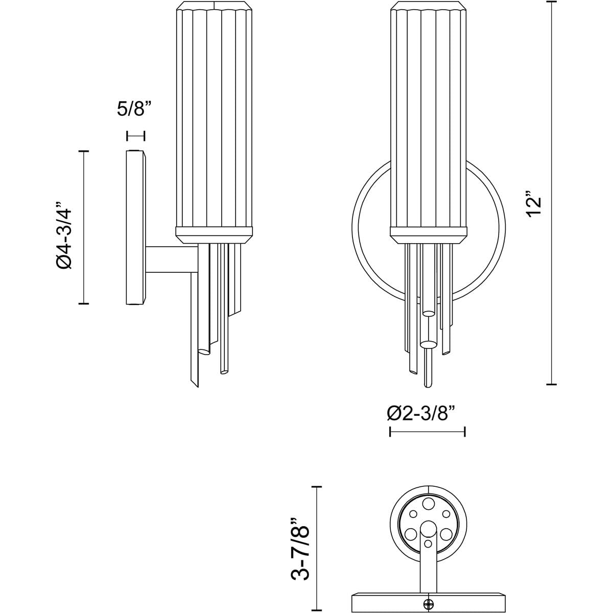 Alora WV335103PNCR TORRES 3" WV POLISHED NICKEL CLEAR RIBBED GLASS 40W E12