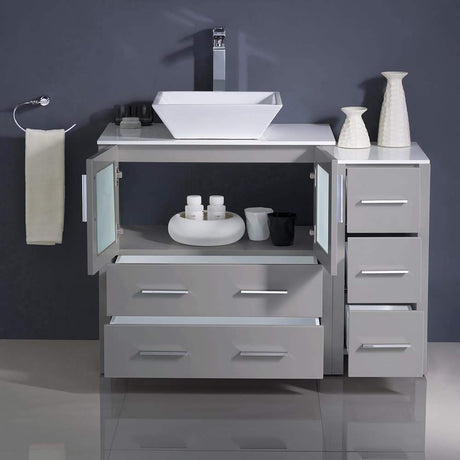 Fresca FCB62-3012WH-CWH-V Fresca Torino 42" White Modern Bathroom Cabinets w/ Top & Vessel Sink