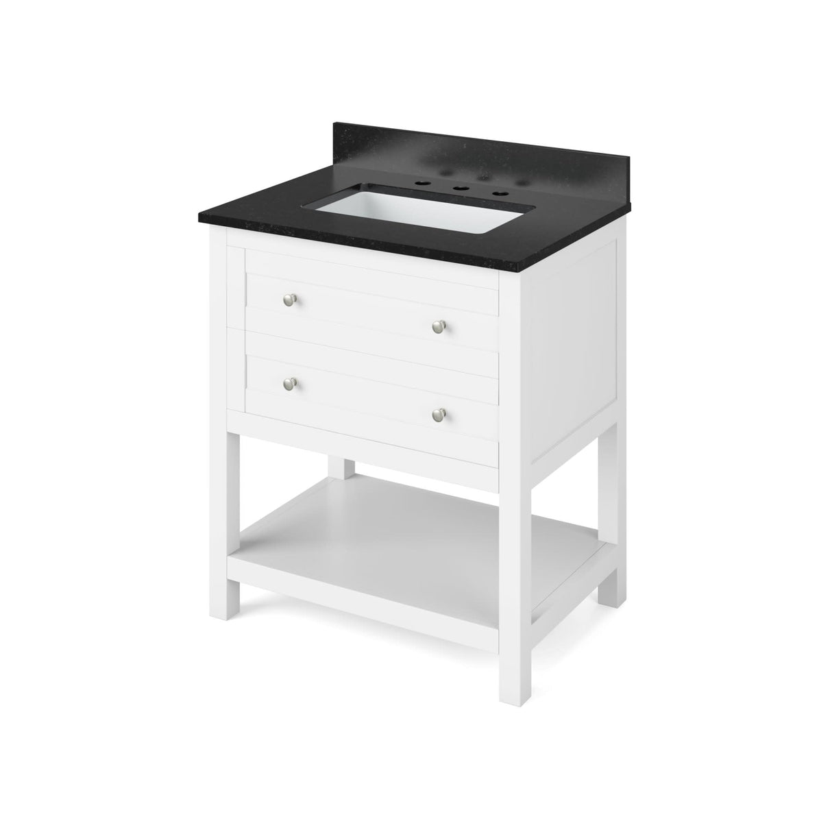 Jeffrey Alexander VKITAST30WHBGR 30" White Astoria Vanity, Black Granite Vanity Top, undermount rectangle bowl