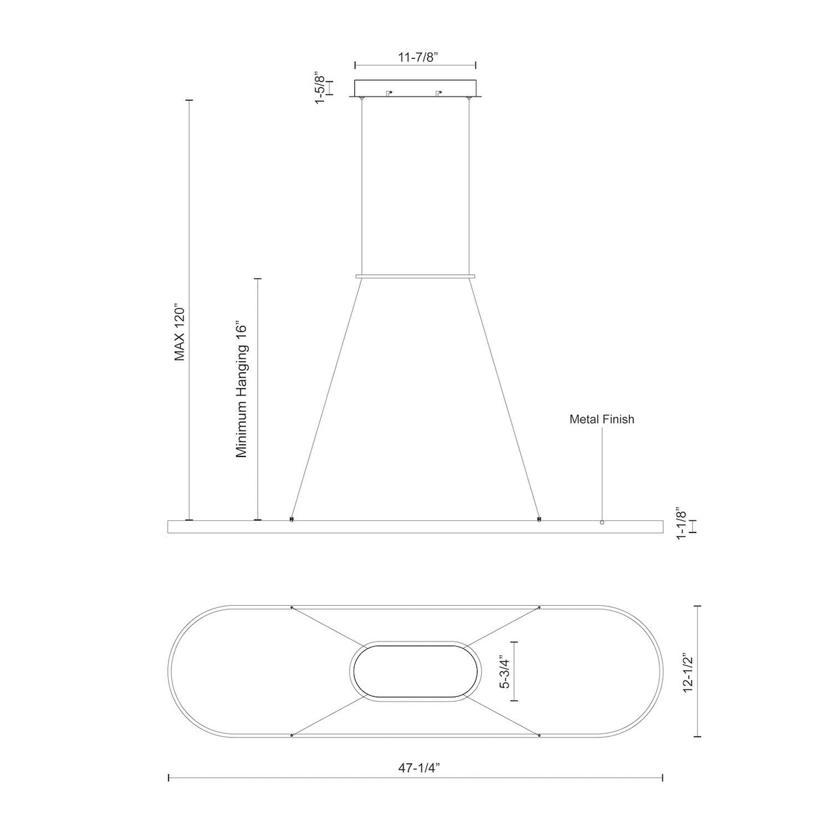 Kuzco PD19347-BK EERIE 47" PD Black 120V TRIAC/ELV LED 3000K 90CRI 58W