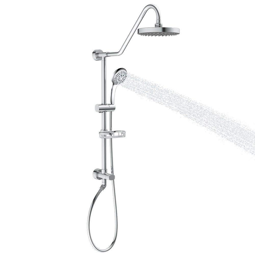 PULSE ShowerSpas 1011-CH-1.8GPM Kauai III Shower System, with 8" Rain Showerhead, 5-Function Hand Shower, Adjustable Slide Bar and Soap Dish, Polished Chrome, 1.8 GPM
