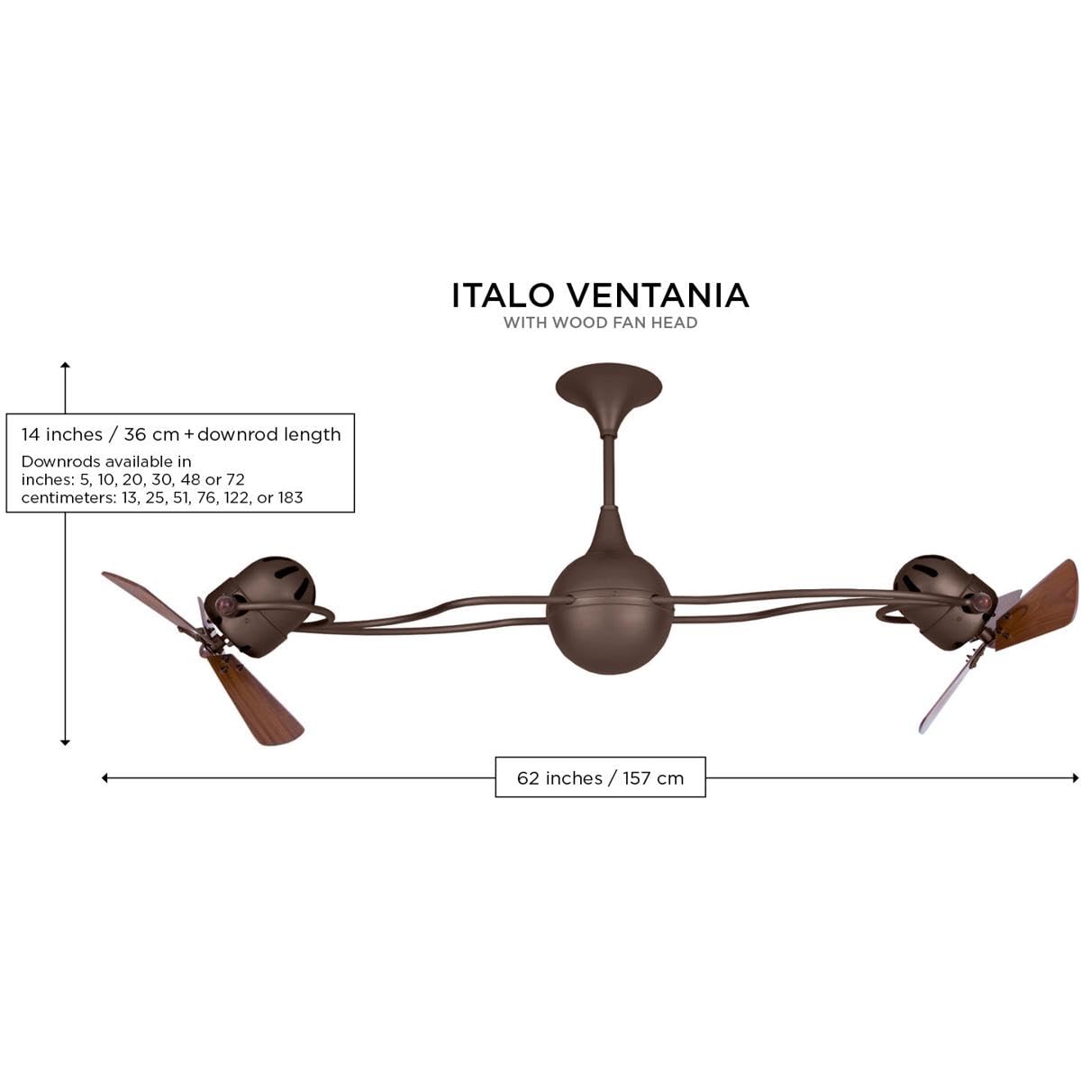 Matthews Fan IV-BN-WD Italo Ventania 360° dual headed rotational ceiling fan in brushed nickel with solid sustainable mahogany wood blades.