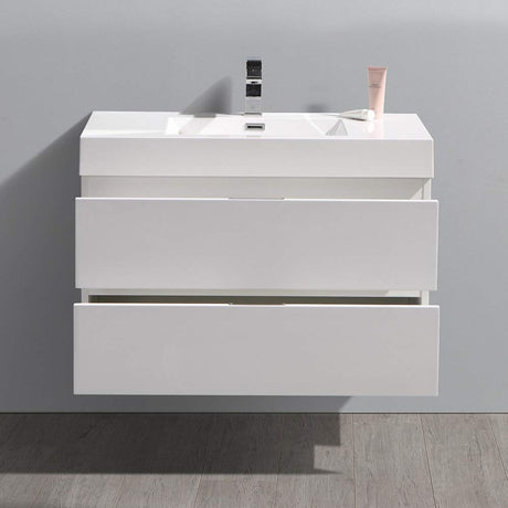 Fresca FCB8336WH-I Fresca Valencia 36" Glossy White Wall Hung Modern Bathroom Vanity