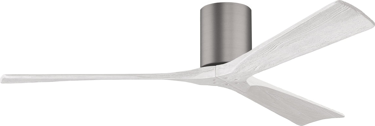Matthews Fan IR3H-BP-MWH-60 Irene-3H three-blade flush mount paddle fan in Brushed Pewter finish with 60” solid matte white wood blades.