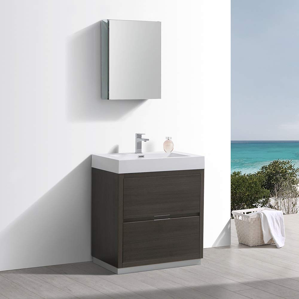 Fresca FVN8430GG Fresca Valencia 30" Dark Slate Gray Free Standing Modern Bathroom Vanity w/ Medicine Cabinet