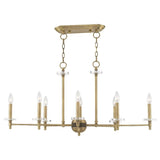 Livex Lighting 42708-91 Bancroft - Eight Light Linear Chandelier, Brushed Nickel Finish with Clear Bobeche Crystal, 19.75x39.50x14.00