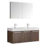 Fresca FVN8092GW-D Fresca Vista 48" Walnut Wall Hung Double Sink Modern Bathroom Vanity w/ Medicine Cabinet