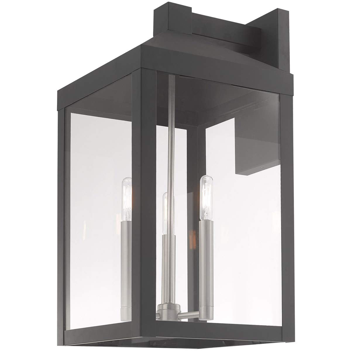 Livex Lighting 20585-76 Nyack - 21.75" Three Light Outdoor Wall Lantern, Scandinavian Gray Finish with Clear Glass