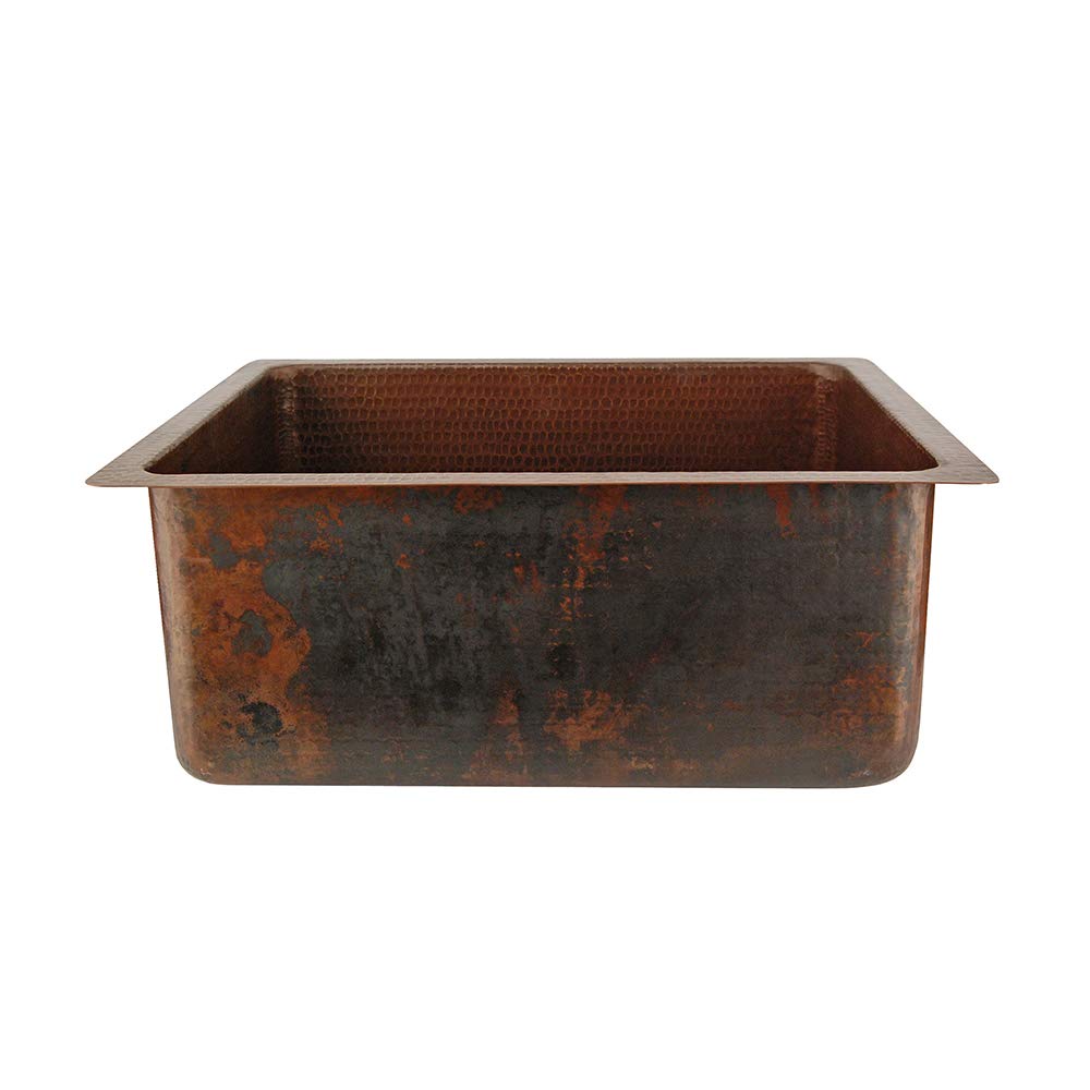 Premier Copper Products BREC20DB 20-Inch Universal Gourmet Rectangular Hammered Copper Kitchen Single Basin Sink, Oil Rubbed Bronze