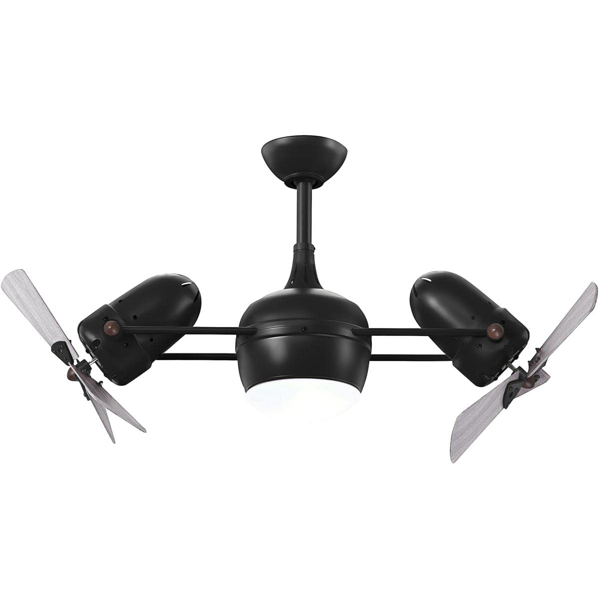 Matthews Fan DGLK-BK-WD Dagny 360° double-headed rotational ceiling fan with light kit in Matte Black finish with solid mahogany tone wood blades.