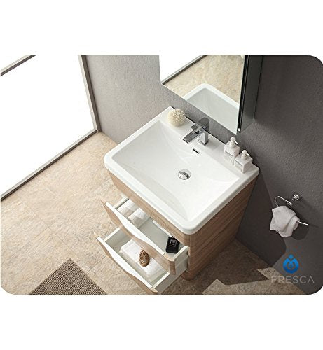 Fresca FCB8525WK-I Fresca Milano 26" White Oak Modern Bathroom Cabinet w/ Integrated Sink