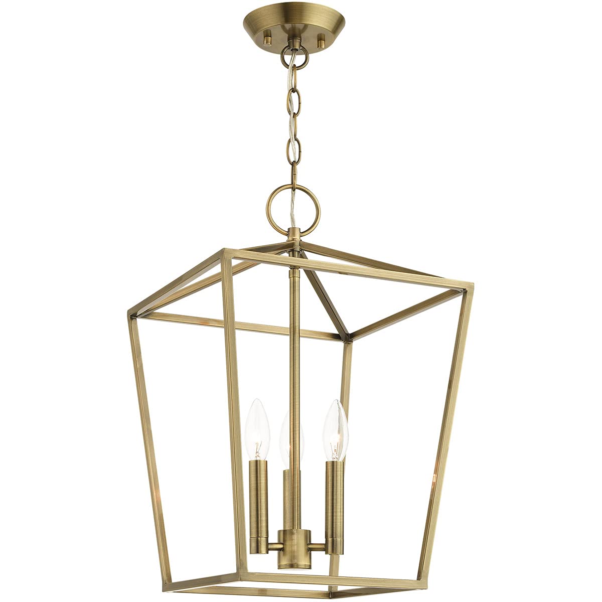 Livex Lighting 49433-01 Devone Collection 3-Light Convertible Semi-Flush Lantern Ceiling Fixture, Antique Brass