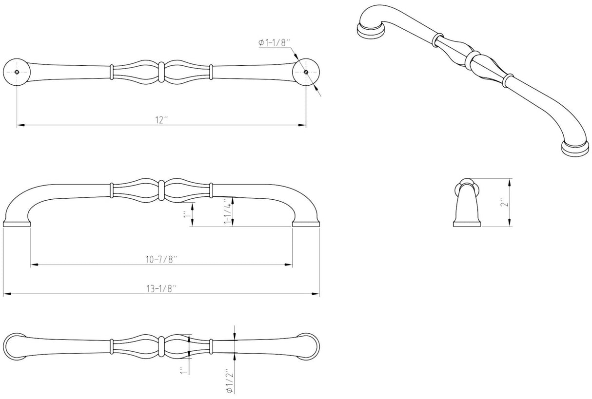 Jeffrey Alexander 818-12DBAC 12" Center-to-Center Brushed Oil Rubbed Bronze Bella Appliance Handle