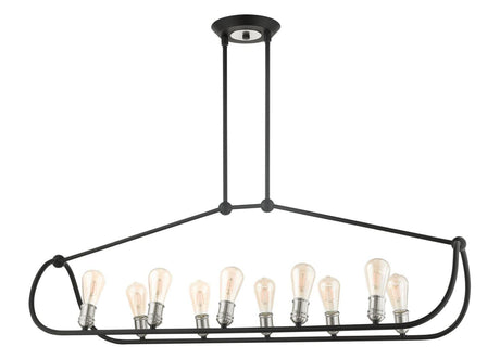 Livex Lighting 10 Lt Textured Black with Brushed Nickel Accents Linear Chandelier,Medium,49738-14