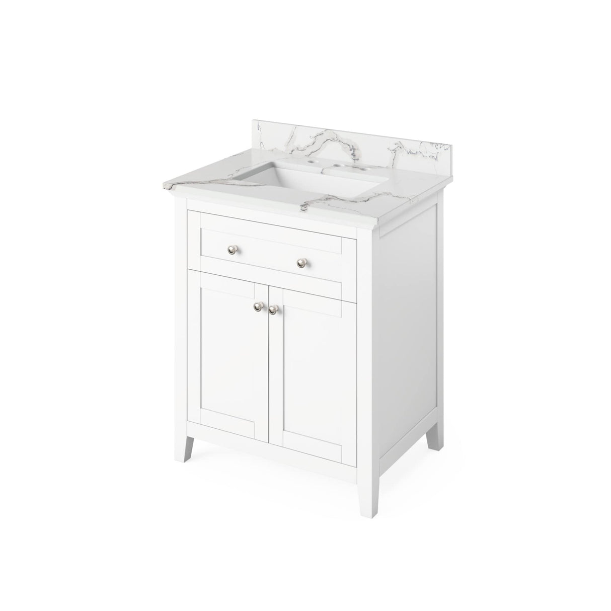 Jeffrey Alexander VKITCHA30WHSGR 30" White Chatham Vanity, Steel Grey Cultured Marble Vanity Top, undermount rectangle bowl