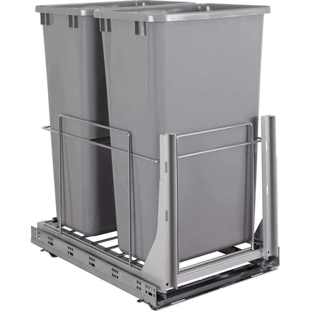 Hardware Resources WC-EMBM-D50G 50qt Wire Double Trashcan Pullout with Soft-close Slides