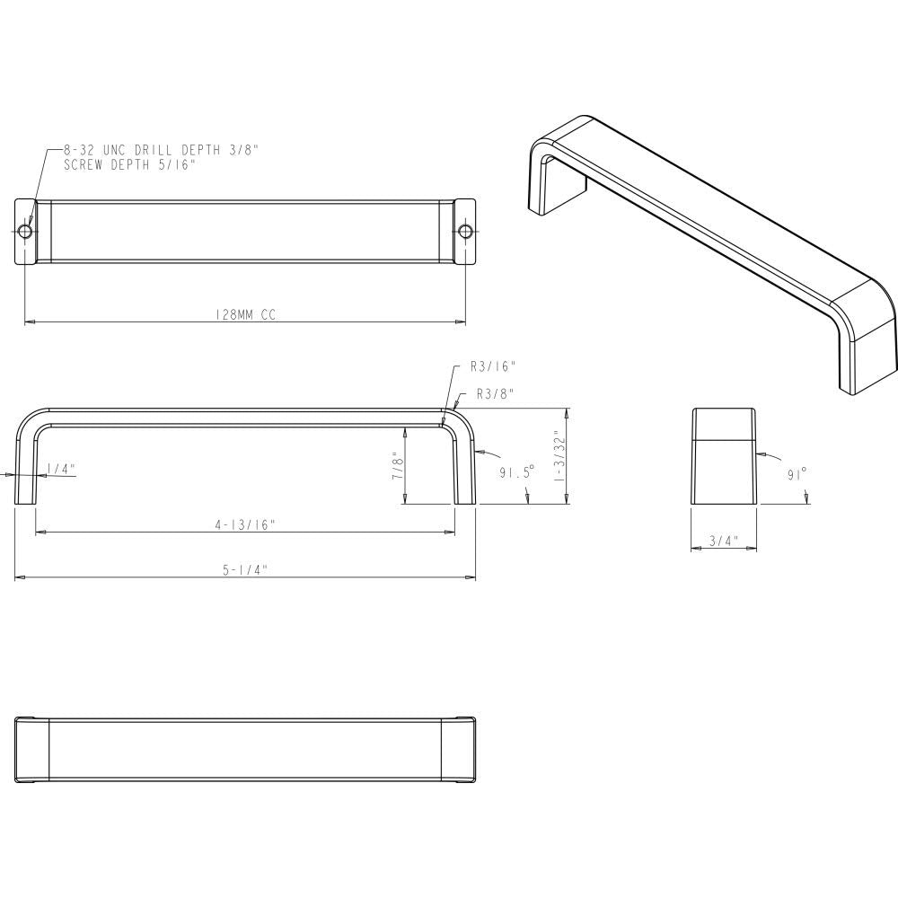 Elements 193-128MB 128 mm Center-to-Center Matte Black Square Asher Cabinet Pull