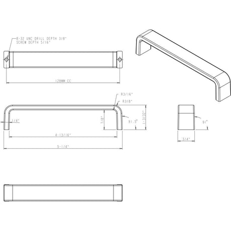 Elements 193-128MB 128 mm Center-to-Center Matte Black Square Asher Cabinet Pull