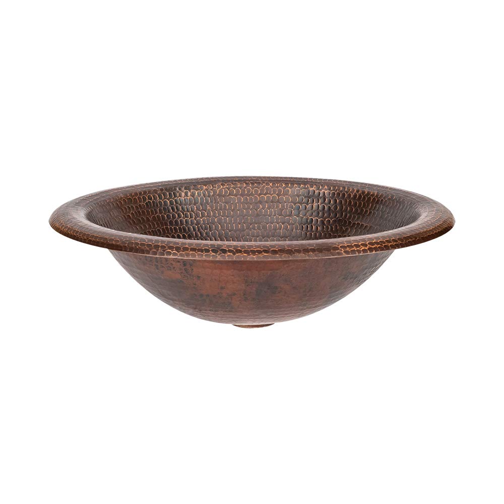 Premier Copper Products LO18RDB 18-Inch Wide Rim Oval Self Rimming Hammered Copper Sink, Oil Rubbed Bronze
