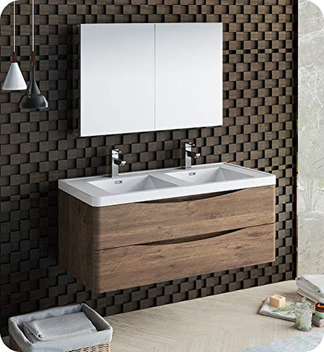 Fresca FCB9048RW-D-I Fresca Tuscany 48" Rosewood Wall Hung Modern Bathroom Cabinet w/ Integrated Double Sink