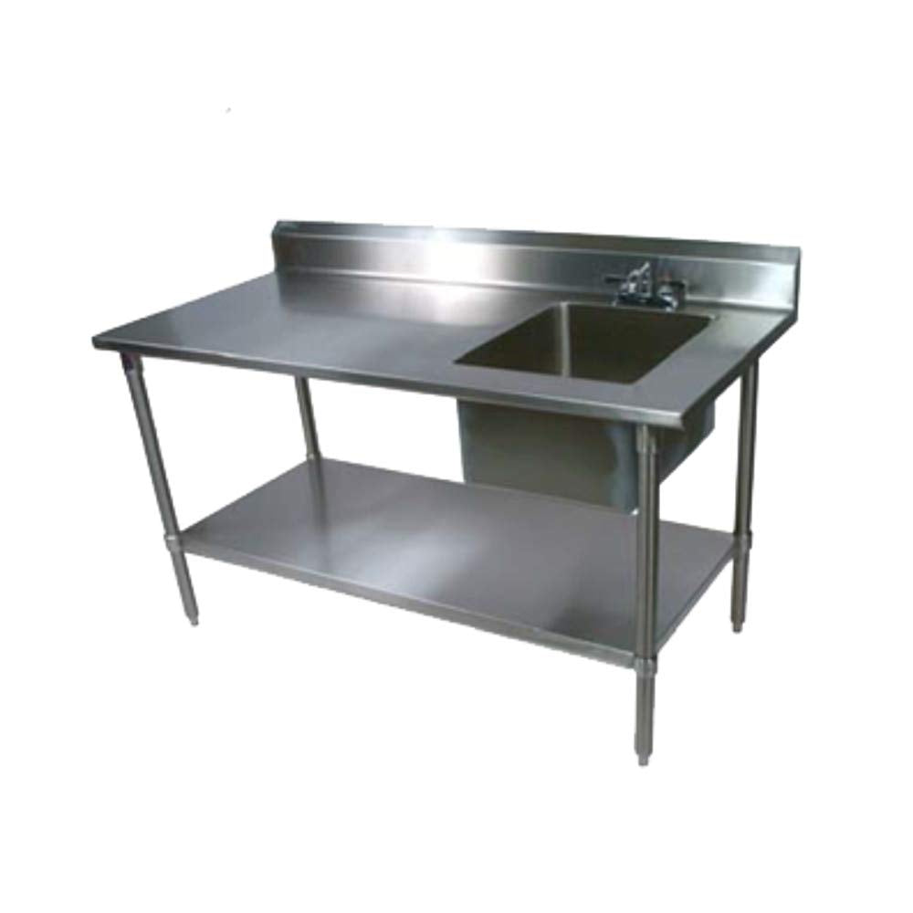 John Boos EPT8R5-3048GSK-R Work Table with Prep Sink, 48"W x 30"D 40-3/4"H Sink Bowl on Right, Galvanized Undershelf & 5" Backsplash