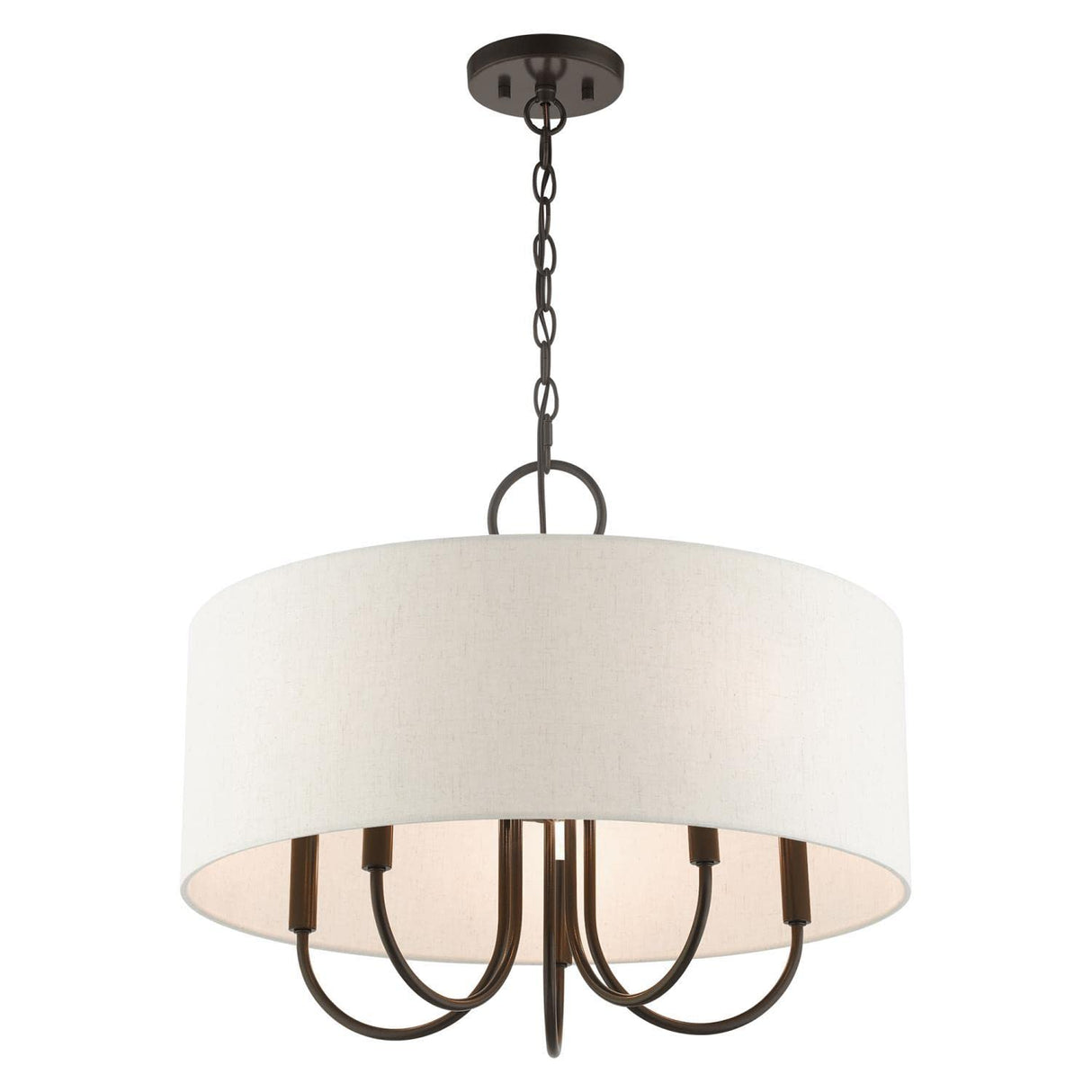 Livex Lighting 49805-92 Blossom Collection 5-Light Pendant Chandelier with Oatmeal Color Hardback Fabric Shade, English Bronze, 22 x 22 x 18