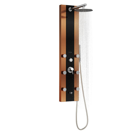 PULSE ShowerSpas 1049B-BN Rio ShowerSpa Panel with 10" Rain Showerhead, 6 Body Spray Jets, Hand Shower and Tub Spout, Black Tempered Glass with Bronze Stainless Steel Body and Brushed Nickel Fixtures