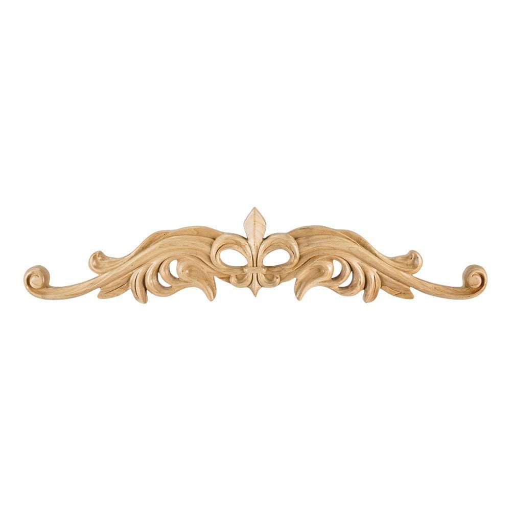 Hardware Resources ONL-08-36-ALD 36" W x 7/8" D x 7-1/2" H Alder Hand Carved Fleur-de-lis Onlay