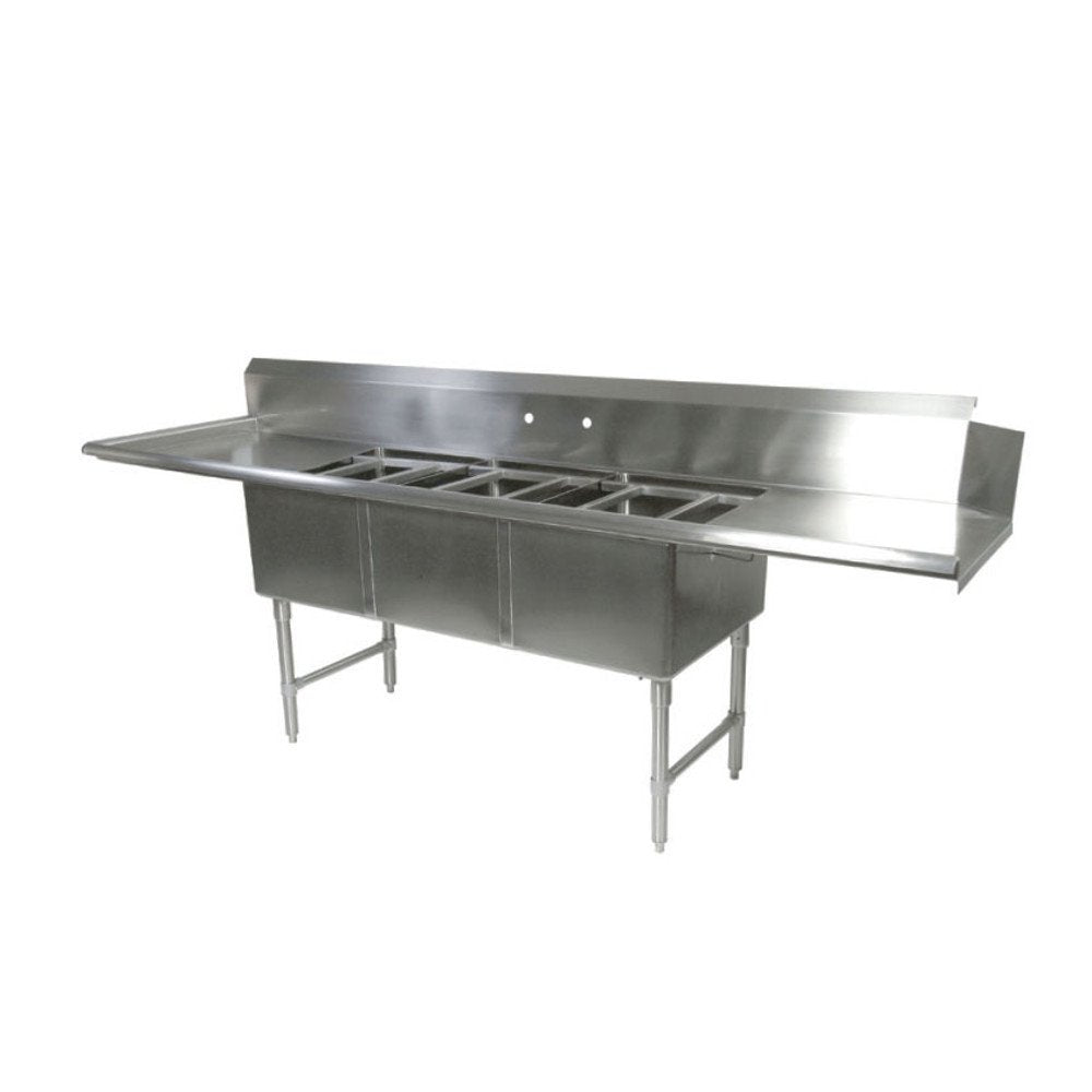 John Boos DT3B18244-2D18L Straight Clean Dishtable 91-1/2"W x 30"D w/ 3 Pot Sinks (18"W 24"FtoB 14"D) & Right Dish Machine Attachment