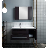 Fresca FVN6136ES-UNS-L Fresca Lucera 36" Espresso Wall Hung Undermount Sink Modern Bathroom Vanity w/ Medicine Cabinet - Left Version