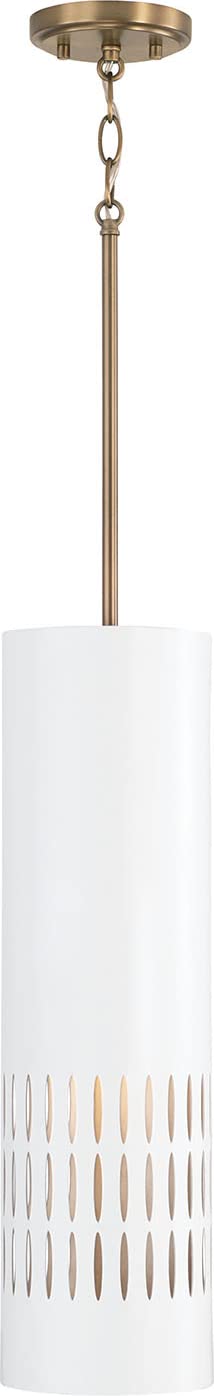 Capital Lighting 350211AW Dash 1 Light Pendant Aged Brass and White