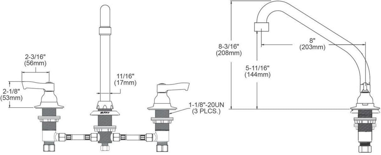 Elkay LK800HA08L2 Chrome Concealed Deck Faucet with 8" High Arc Spout and 2" Lever Handles