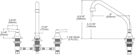Elkay LK800HA08L2 Chrome Concealed Deck Faucet with 8" High Arc Spout and 2" Lever Handles