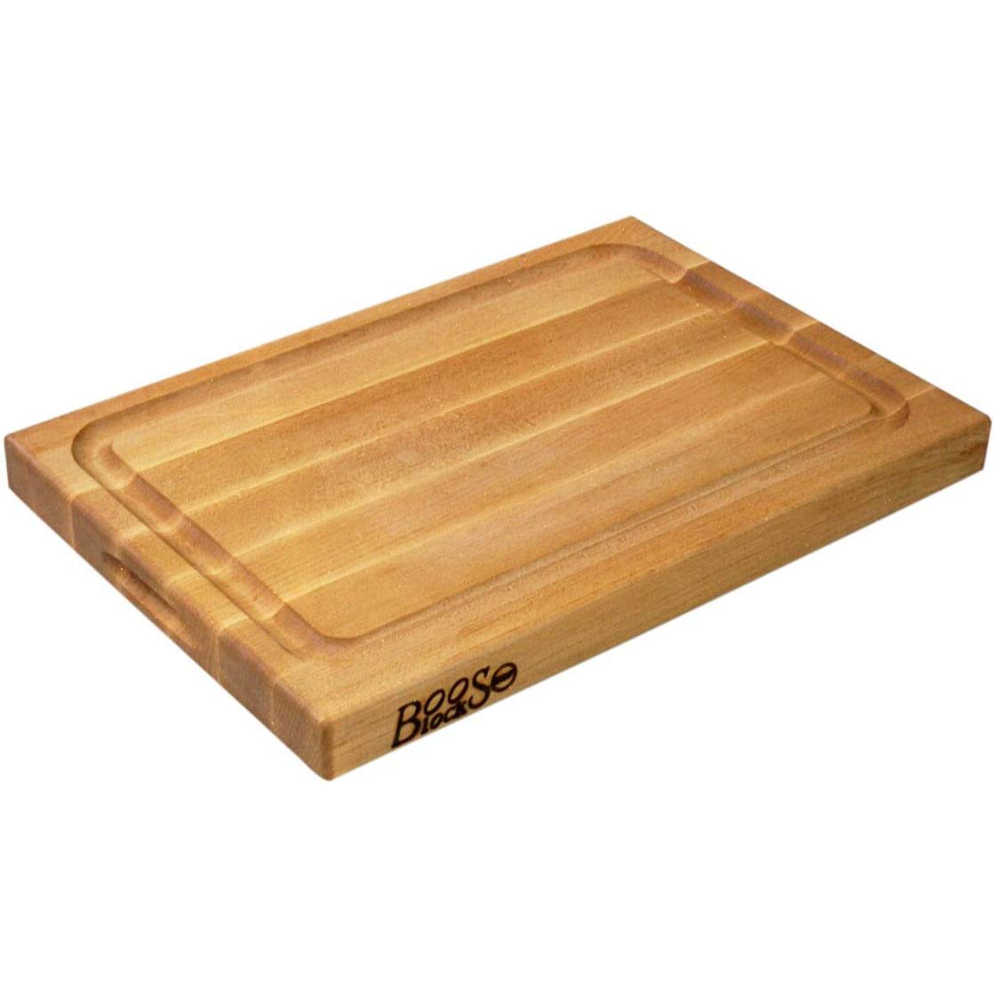 John Boos BBQBD Large Maple Wood Cutting Board for Kitchen Prep, 18” x 12” 1.5” Thick, Hand Grip, Juice Groove, Charcuterie, Reversible Block 18X12X1.5 MPL-EDGE GR-REV-GRV-GRIPS