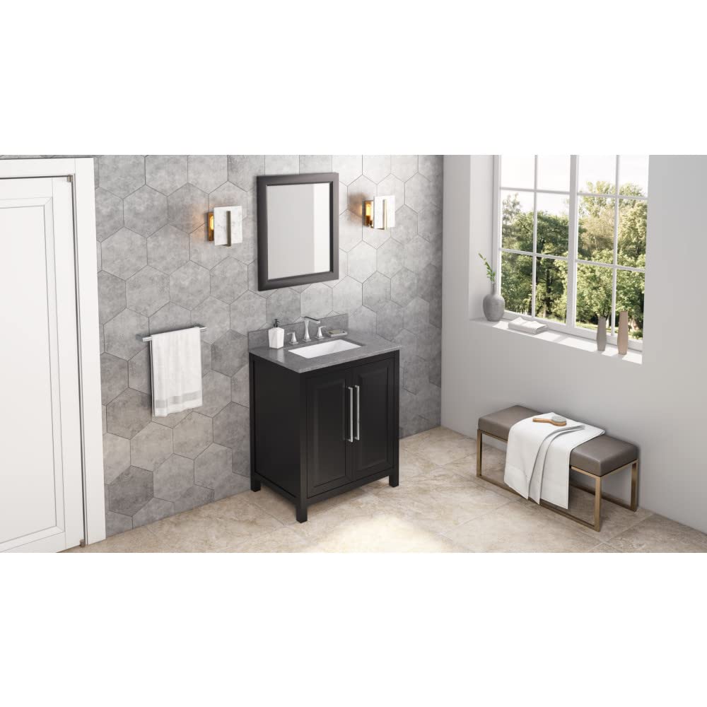 Jeffrey Alexander VKITCAD30BKSGR 30" Black Cade Vanity, Steel Grey Cultured Marble Vanity Top, undermount rectangle bowl
