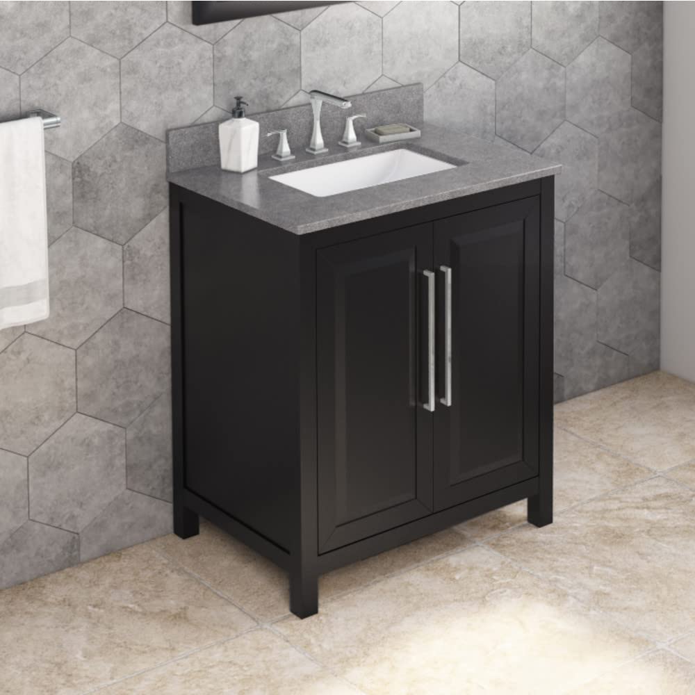 Jeffrey Alexander VKITCAD30BKSGR 30" Black Cade Vanity, Steel Grey Cultured Marble Vanity Top, undermount rectangle bowl