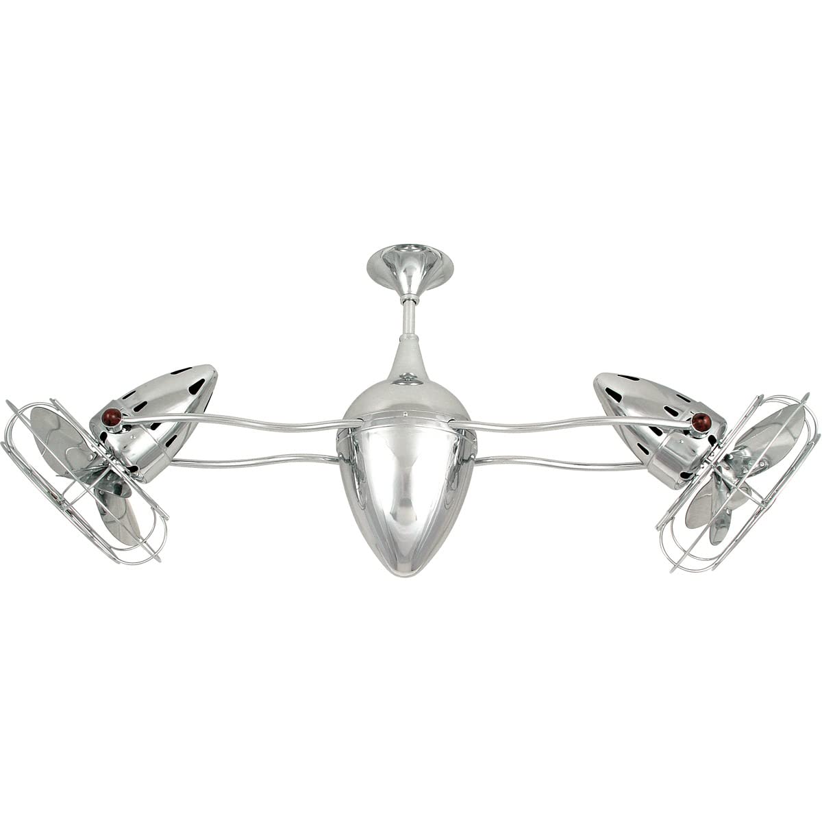 Matthews Fan AR-CR-MTL Ar Ruthiane 360° dual headed rotational ceiling fan in polished chrome finish with metal blades.
